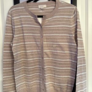 LOFT Cream and Tan metallic Cardigan Sweater with Striped Pattern